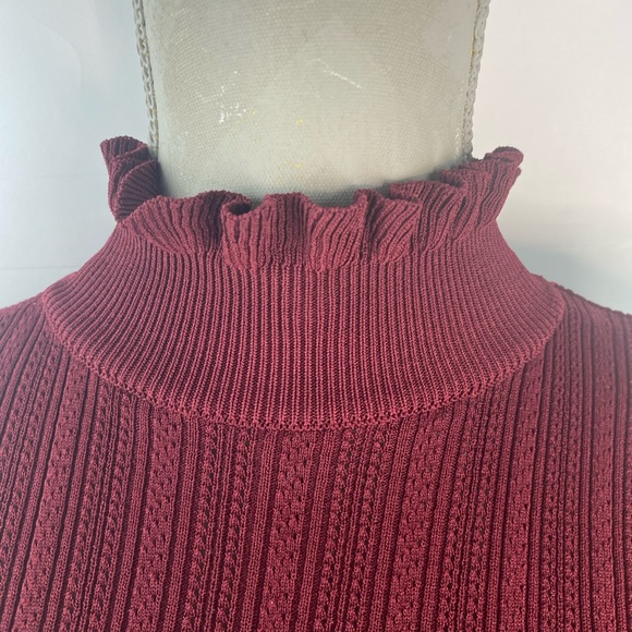 Zara Turtle Neck Ruffle Collar and Sleeves Size Small Wine - Picture 8 of 9